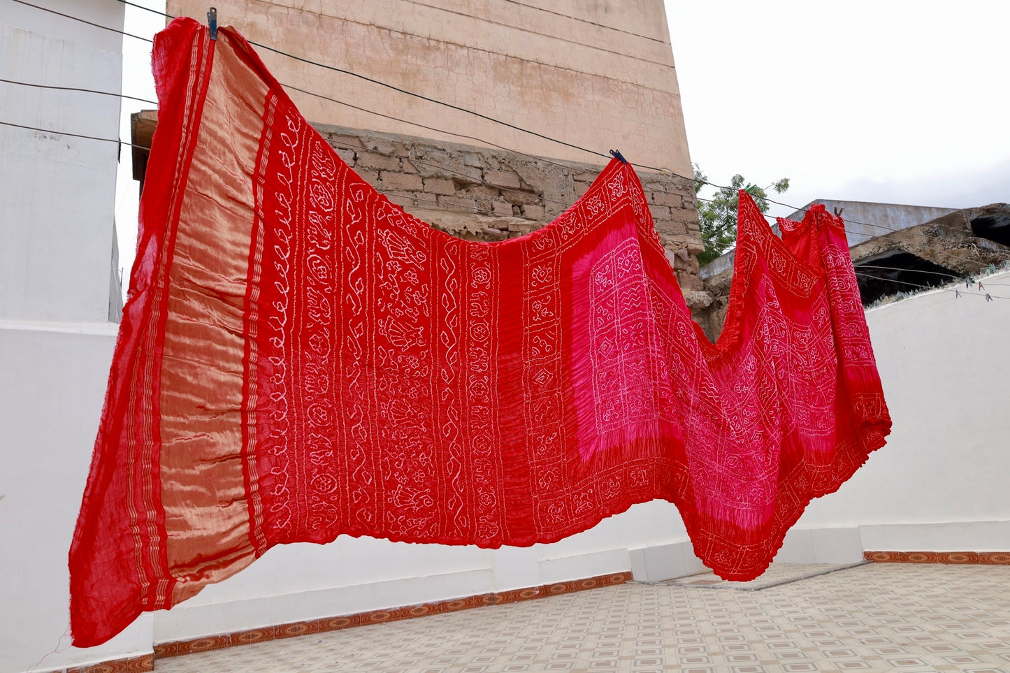 Rai Bandhani Silk Saree with Zari Pallu