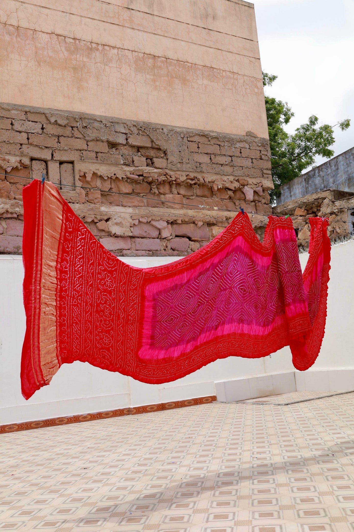 Rai Bandhani Silk Saree with Zari Pallu