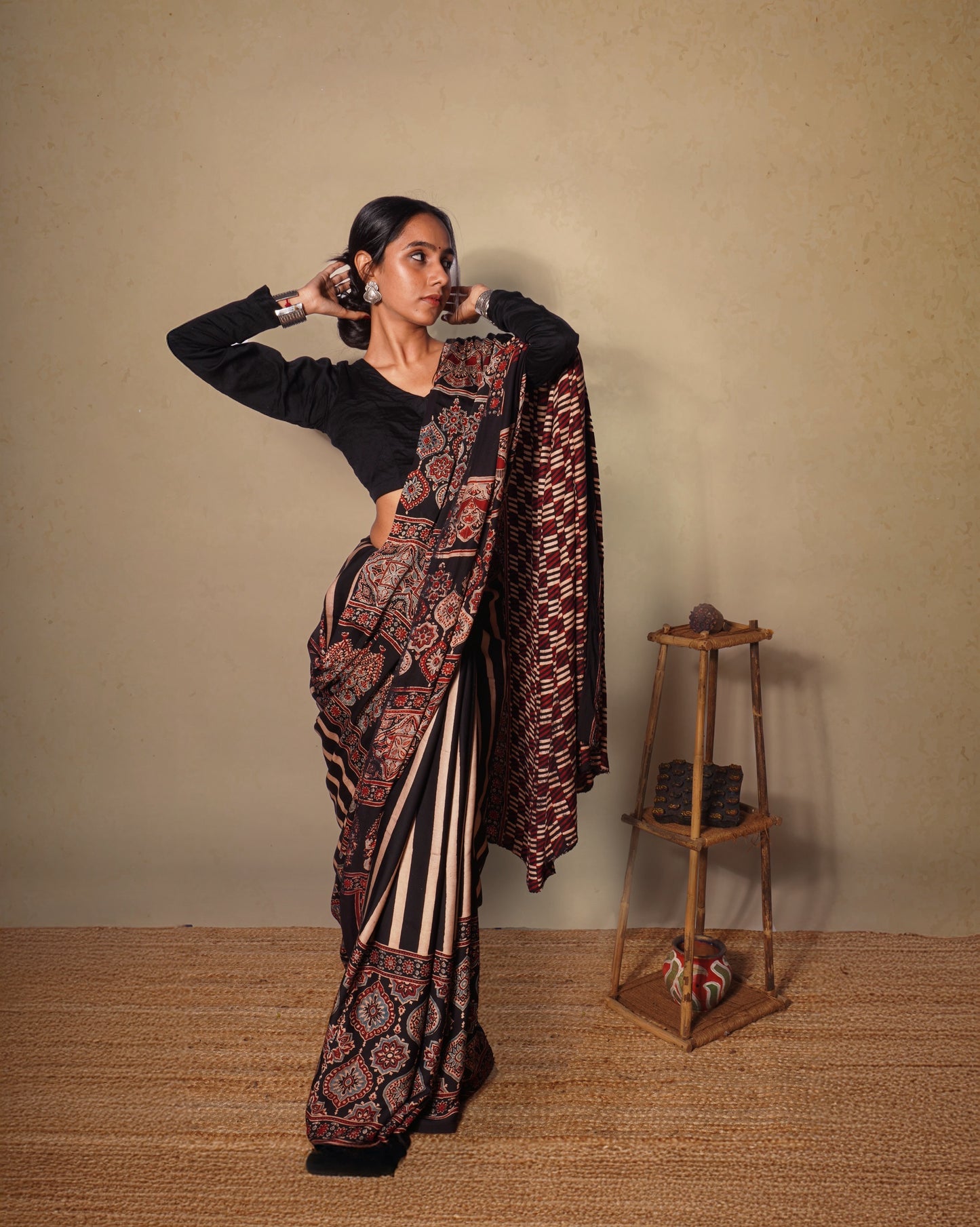 Ajrakh Modal Silk Saree