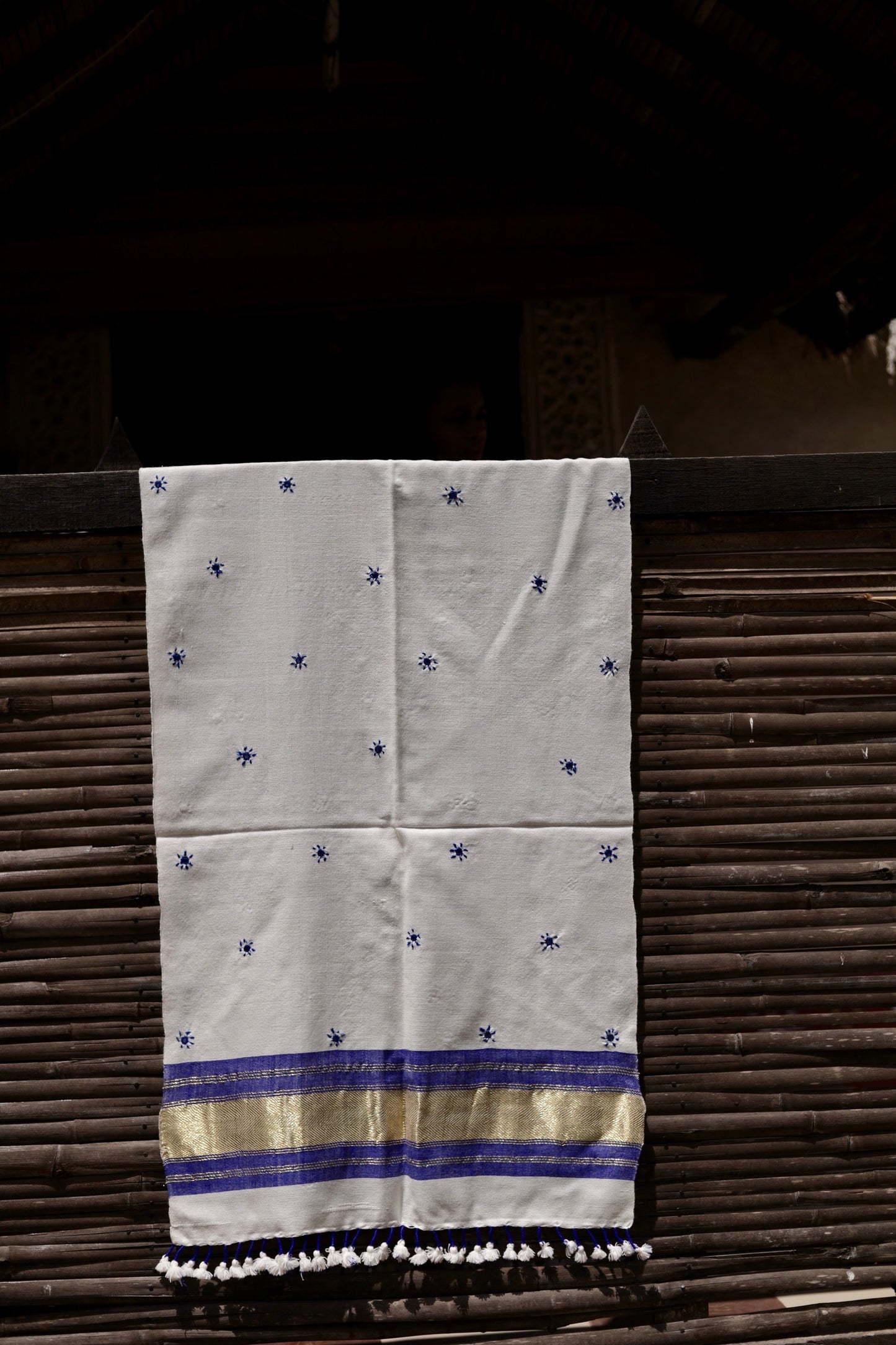 Elegant moonstone white wool stole handcrafted using traditional handloom weaving techniques