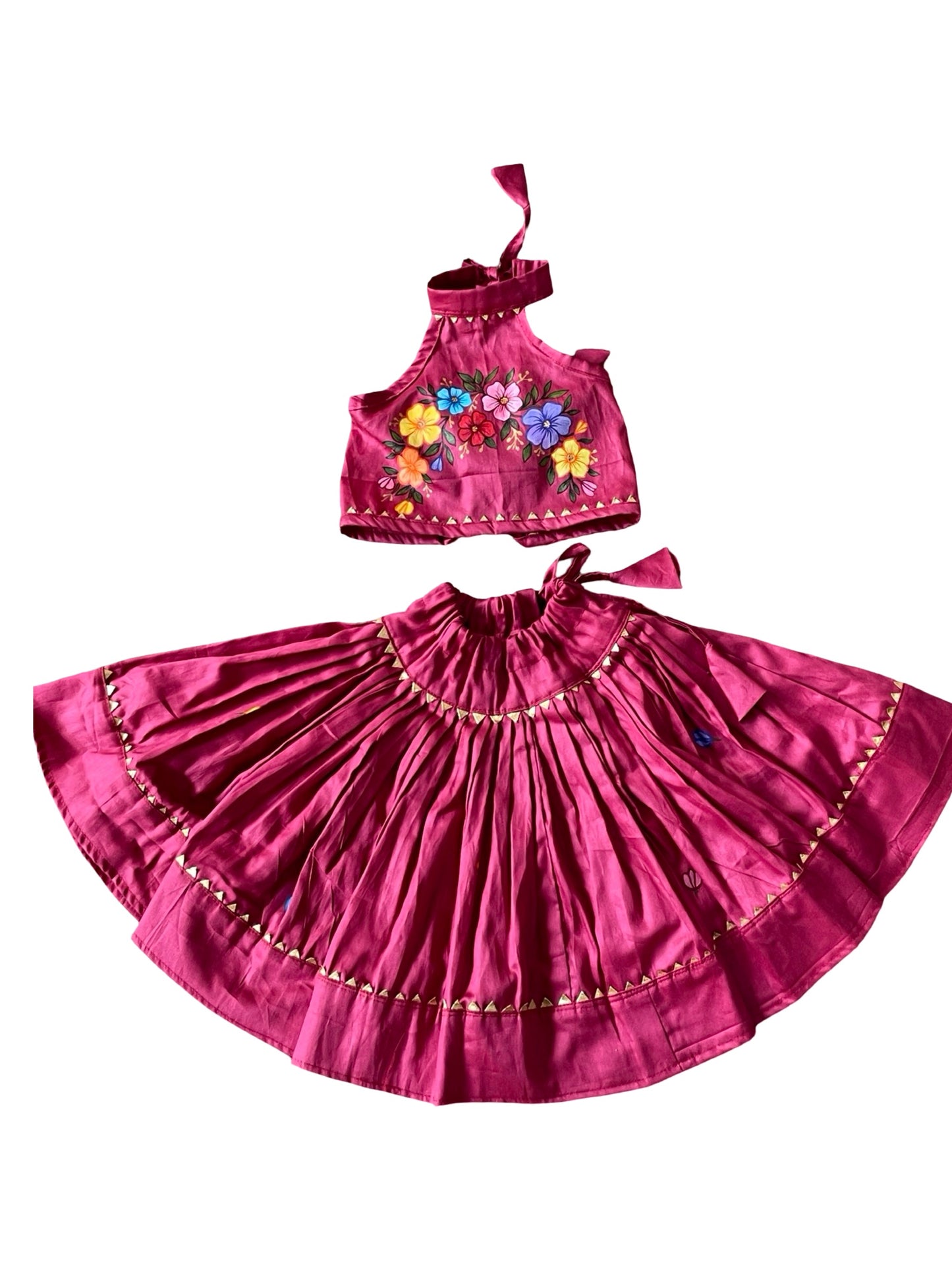 Berry wine handmade cotton ethnic wear set for baby girl featuring traditional styling and comfortable cotton fabric