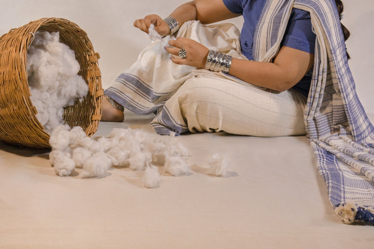 Traditional denim Bhujodi Kala Cotton saree with rich handwoven textures and graceful drape