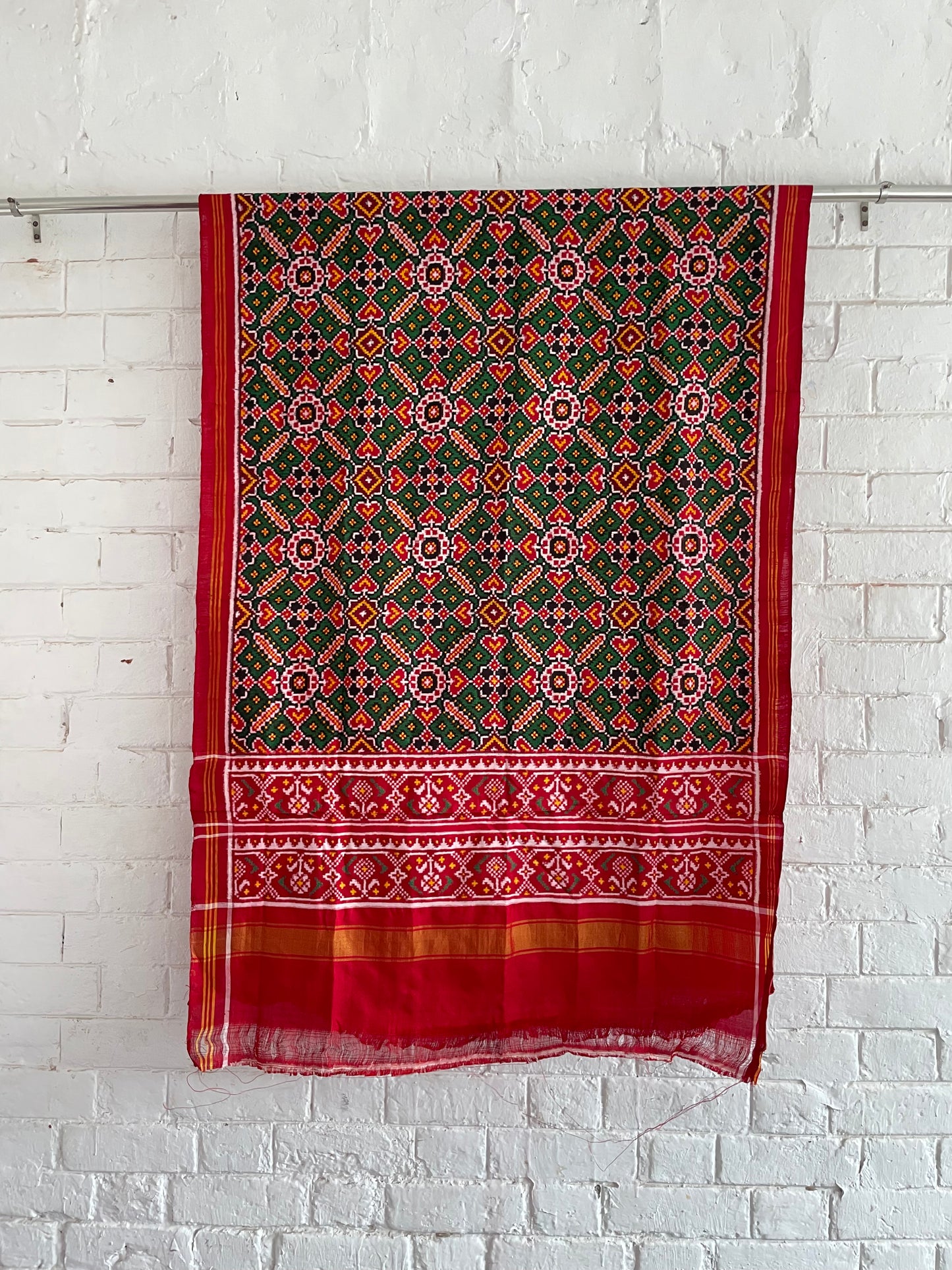 Traditional Double Ikat silk dupatta crafted with intricate patterns and luxurious texture