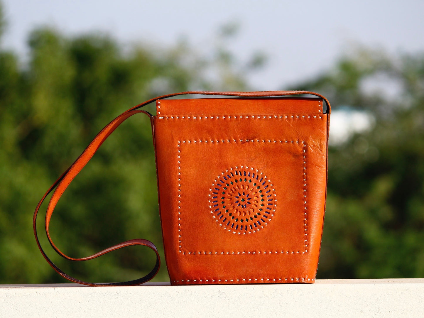 Handstitched leather bag