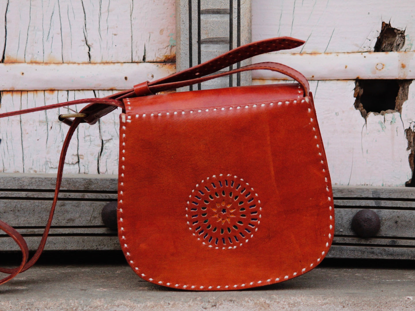 Handstitched leather bag