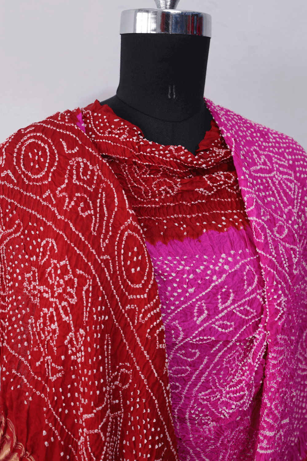 Luxurious orchid pink and red Gajji silk Rai Bandhej dupatta perfect for festive and ethnic wear