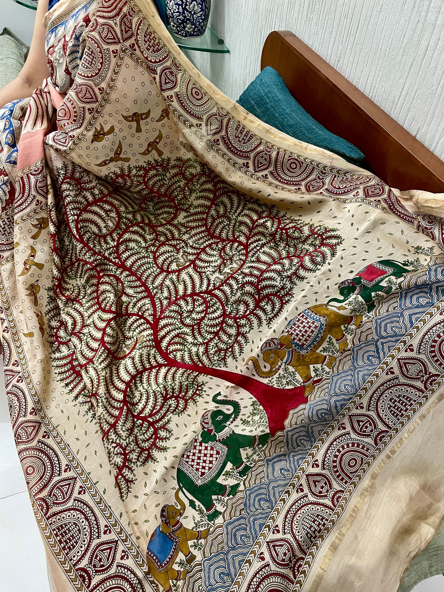 Premium heritage handpainted saree reflecting the cultural richness and storytelling tradition of Mata Ni Pachedi art
