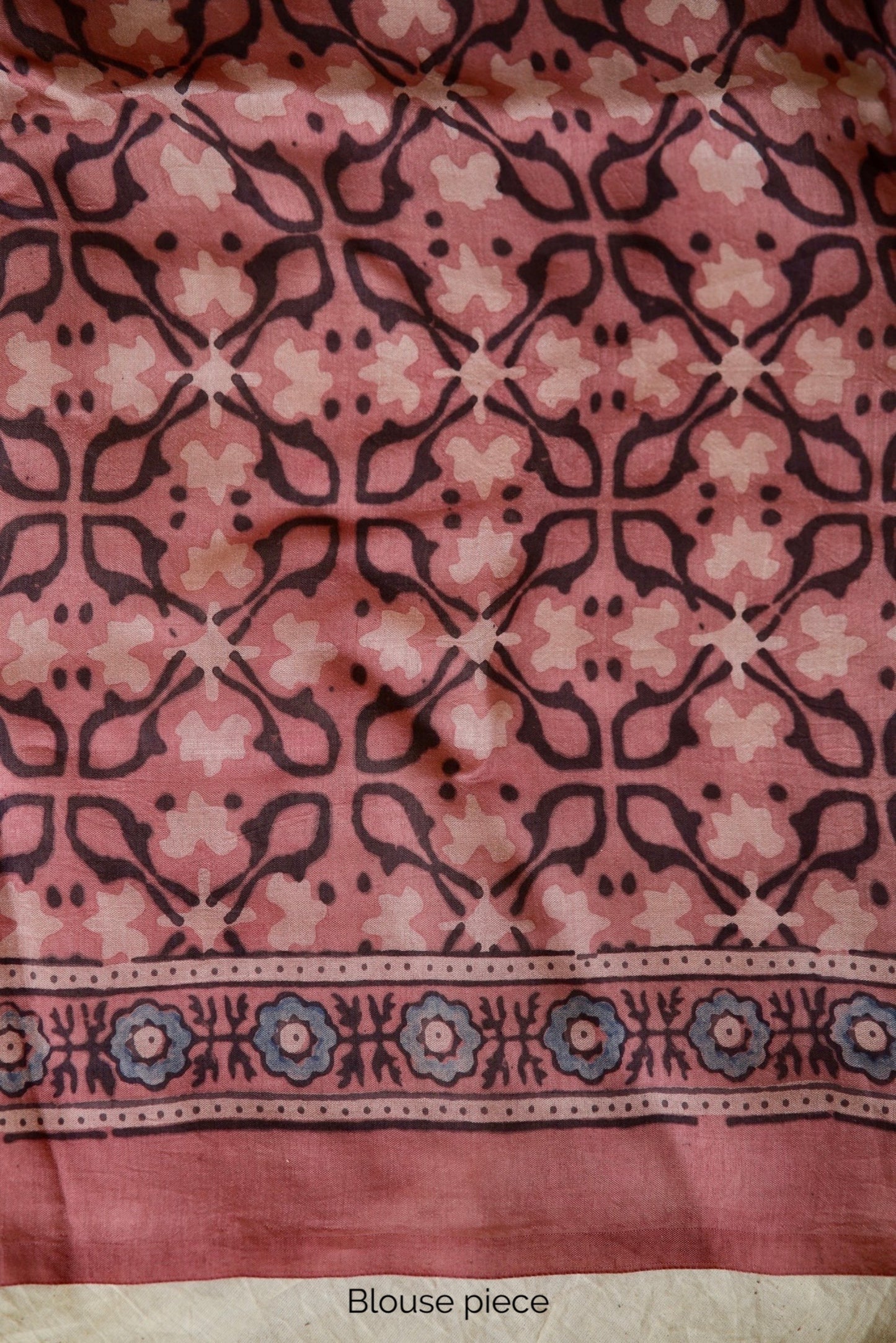 Traditional lavender pink Ajrakh printed Chanderi silk saree crafted by artisans with refined craftsmanship