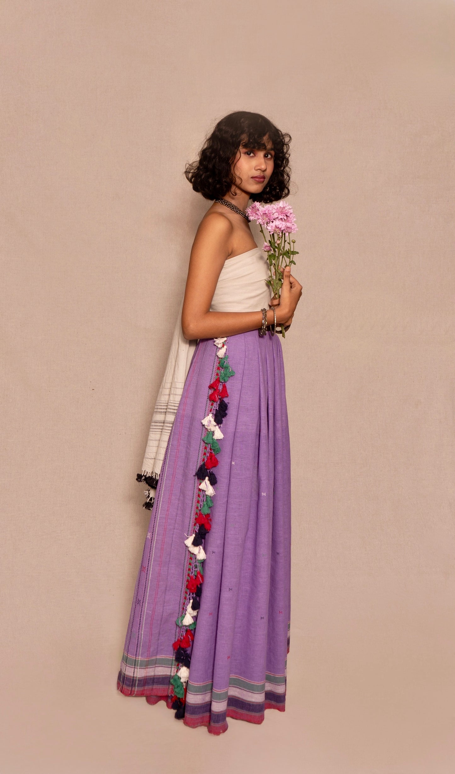 Premium violet Kala Cotton saree showcasing traditional Bhujodi textile artistry and timeless appeal