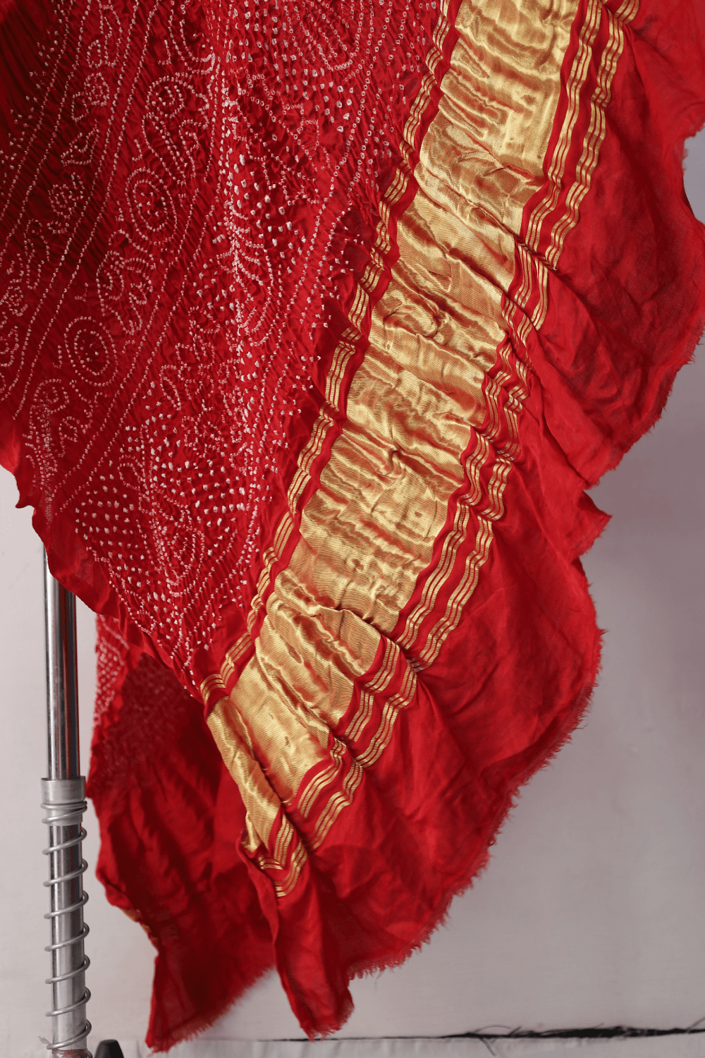 Luxurious tomato red and orange Gajji silk Rai Bandhej dupatta perfect for festive and ethnic wear