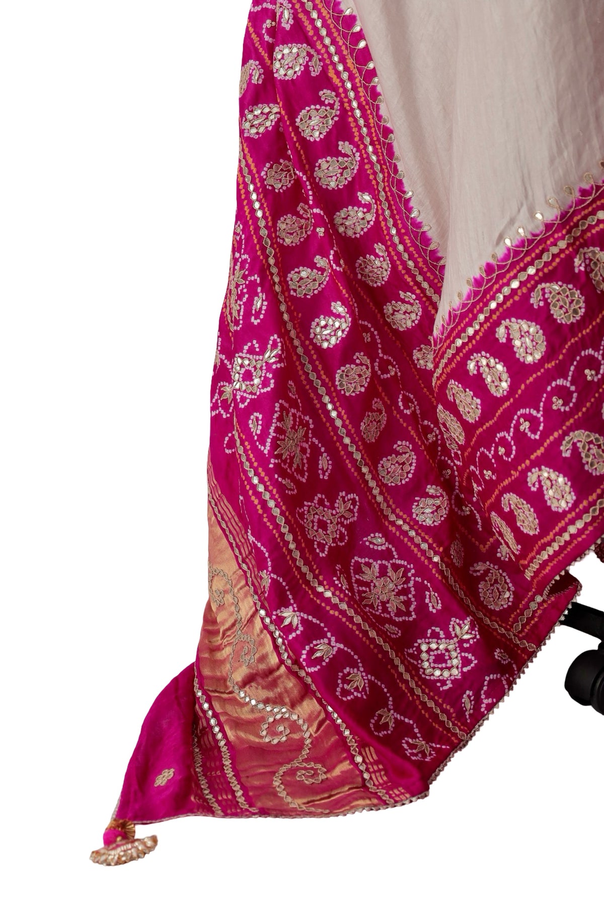 Gulabi Chandni Bandhani gota patti dupatta for weddings and celebrations