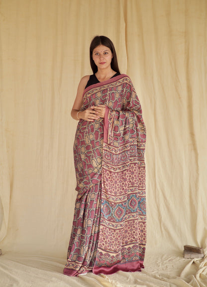 Ajrakh Modal Silk Saree