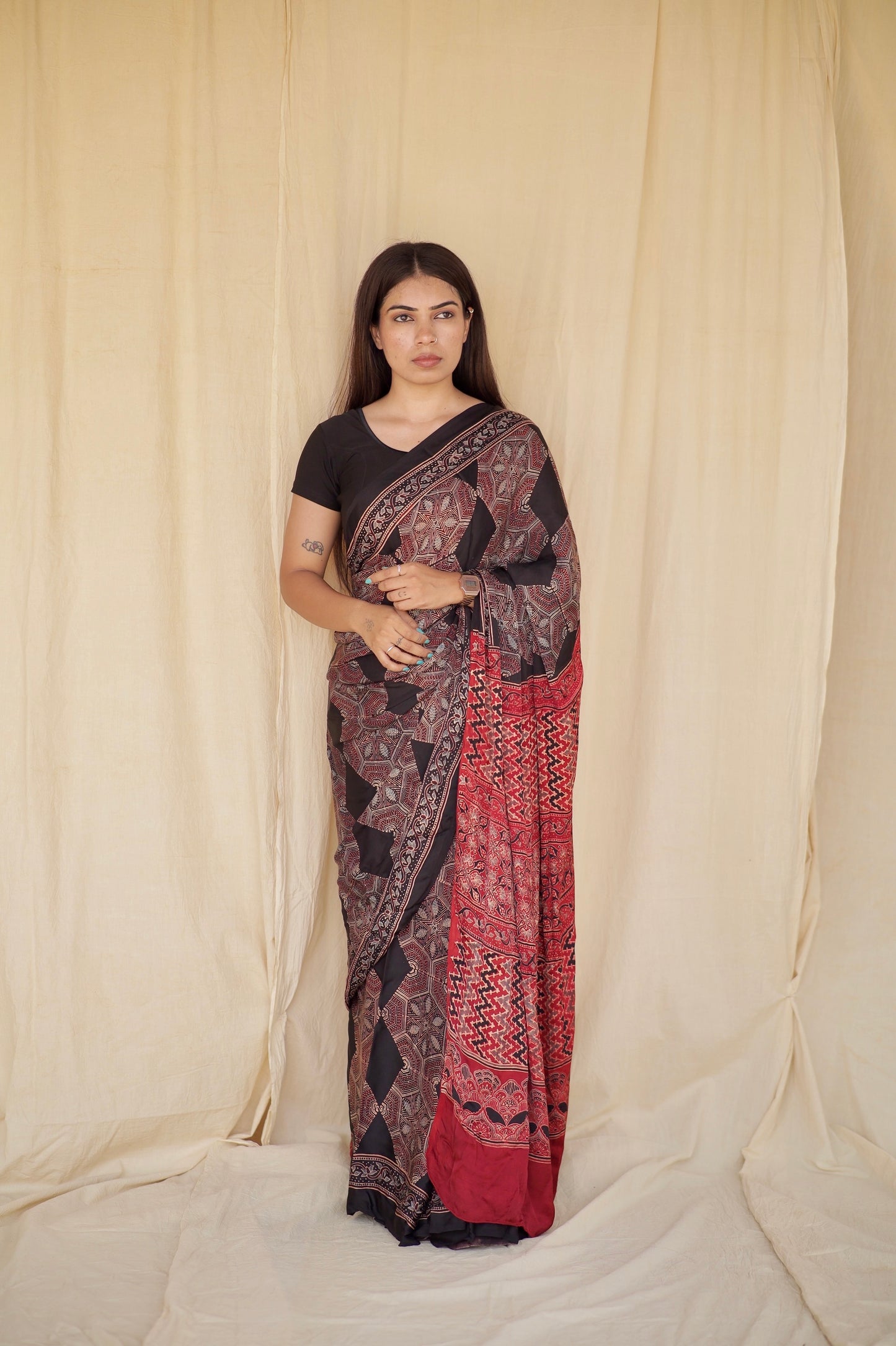 Ajrakh Modal Silk Saree