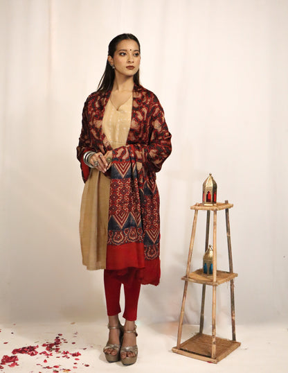 Crimson Ajrakh Modal Silk Dupatta