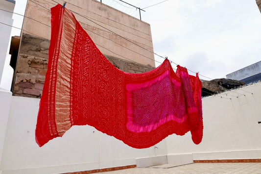 Rai Bandhani Silk Saree with Zari Pallu
