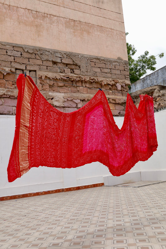 Rai Bandhani Silk Saree with Zari Pallu