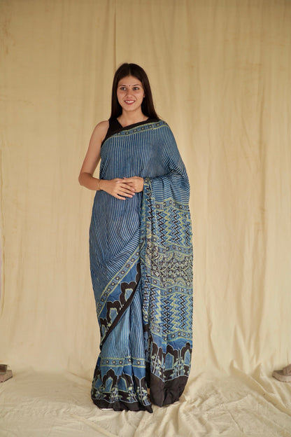 Ajrakh Modal Silk Saree