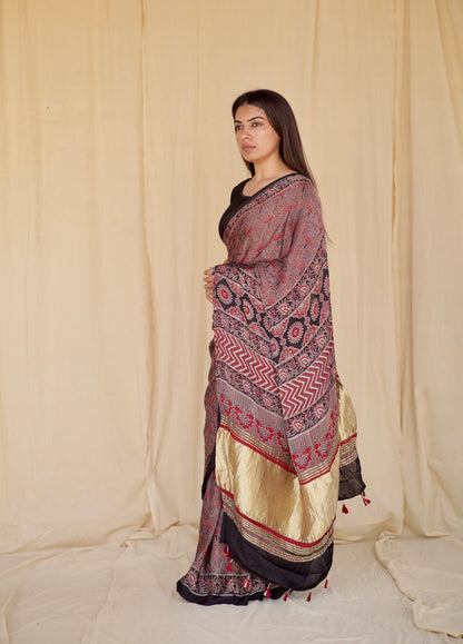 Ajrakh Modal Silk Saree