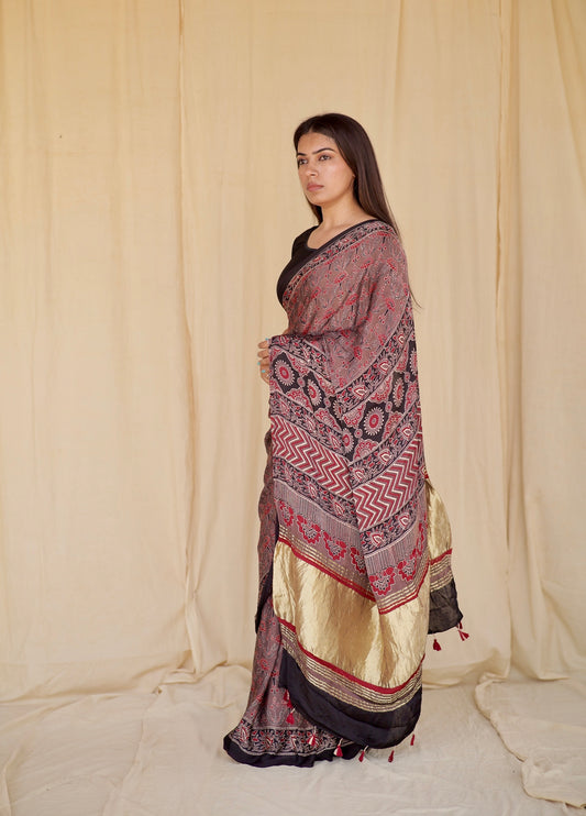 Ajrakh Modal Silk Saree
