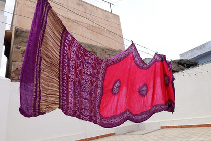 Bandhani Gajji Silk Saree with Zari Pallu