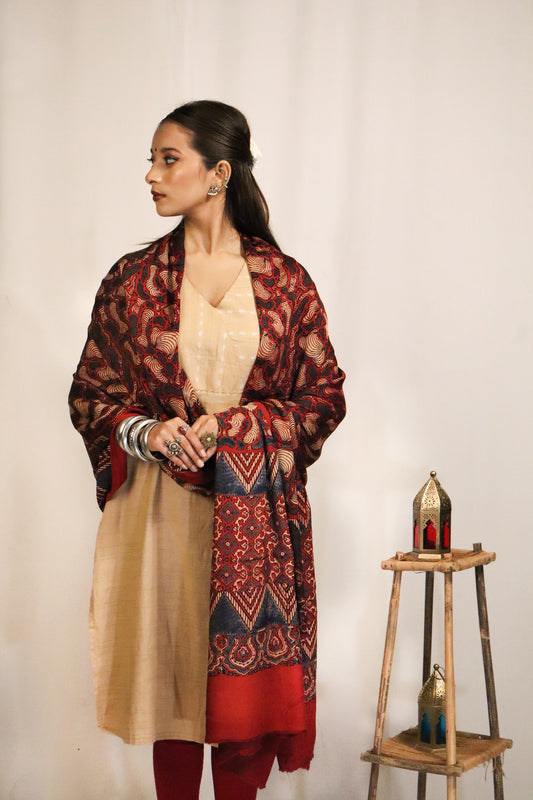 Crimson Ajrakh Modal Silk Dupatta