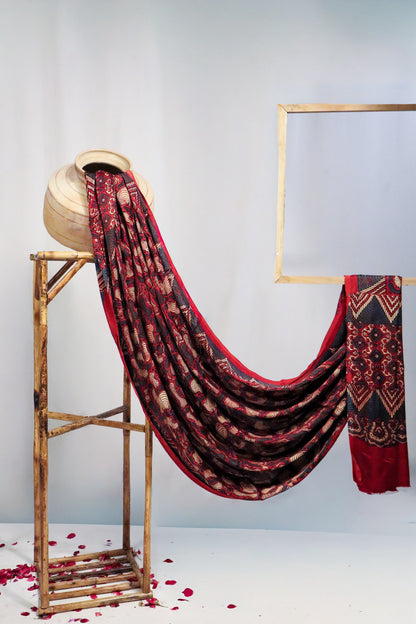 Crimson Ajrakh Modal Silk Dupatta