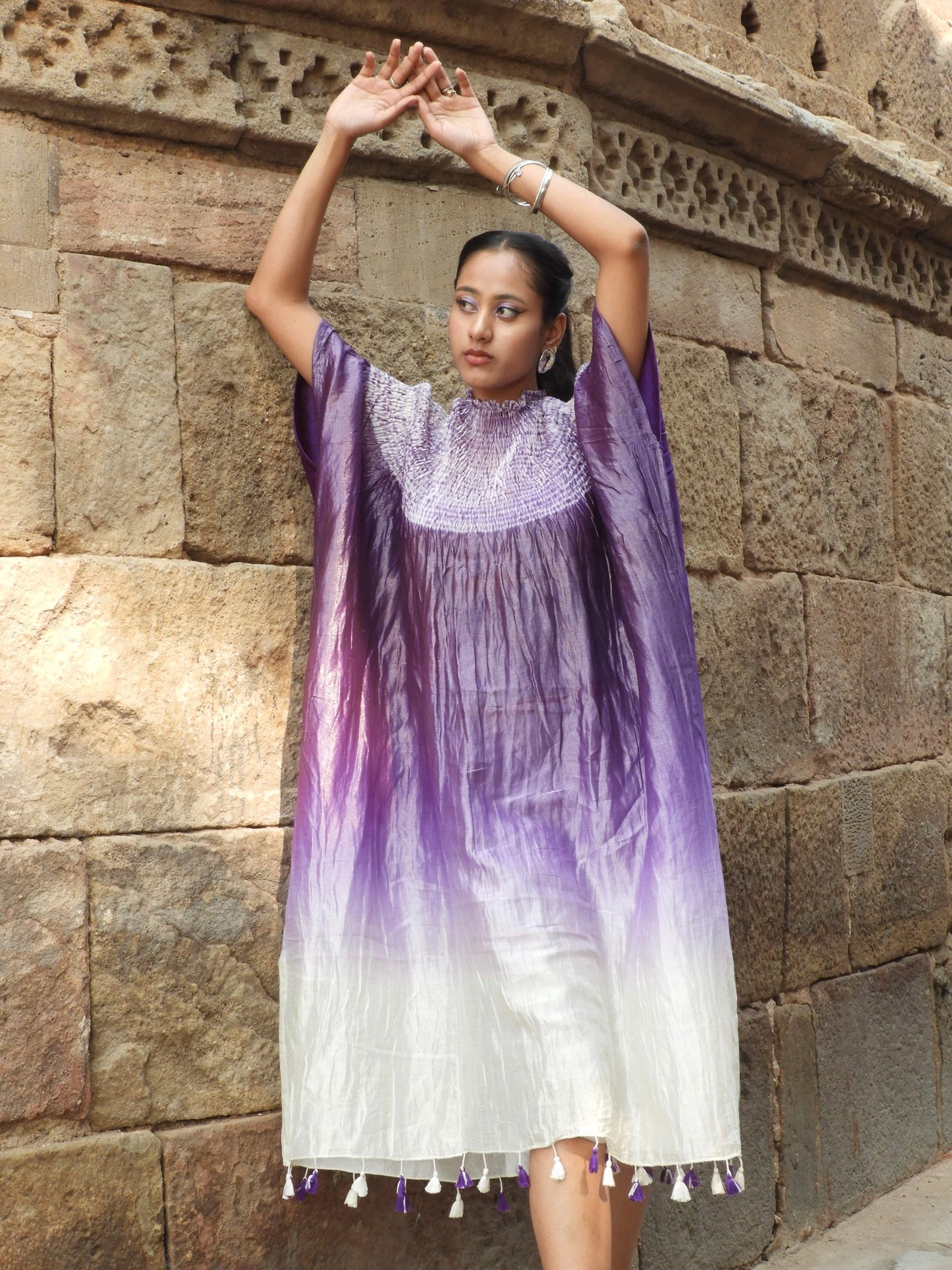 Splendid Violet Bandhani Shibori Silk Kaftaan