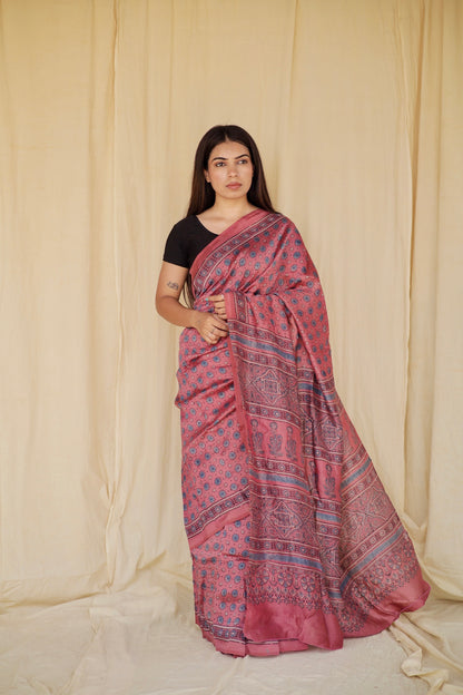Ajrakh Chanderi Silk Saree