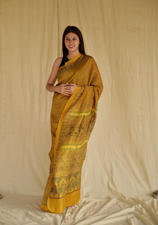 Ajrakh Chanderi Silk Saree
