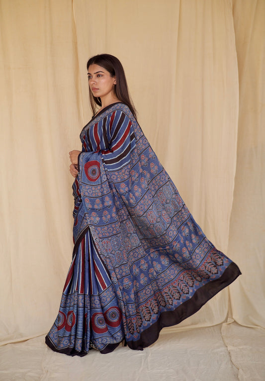 Ajrakh Modal Silk Saree