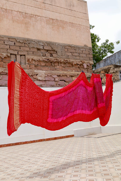 Rai Bandhani Silk Saree with Zari Pallu