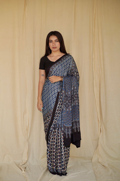 Ajrakh Modal Silk Saree