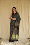 bottle Green Ajrakh Modal Silk Saree