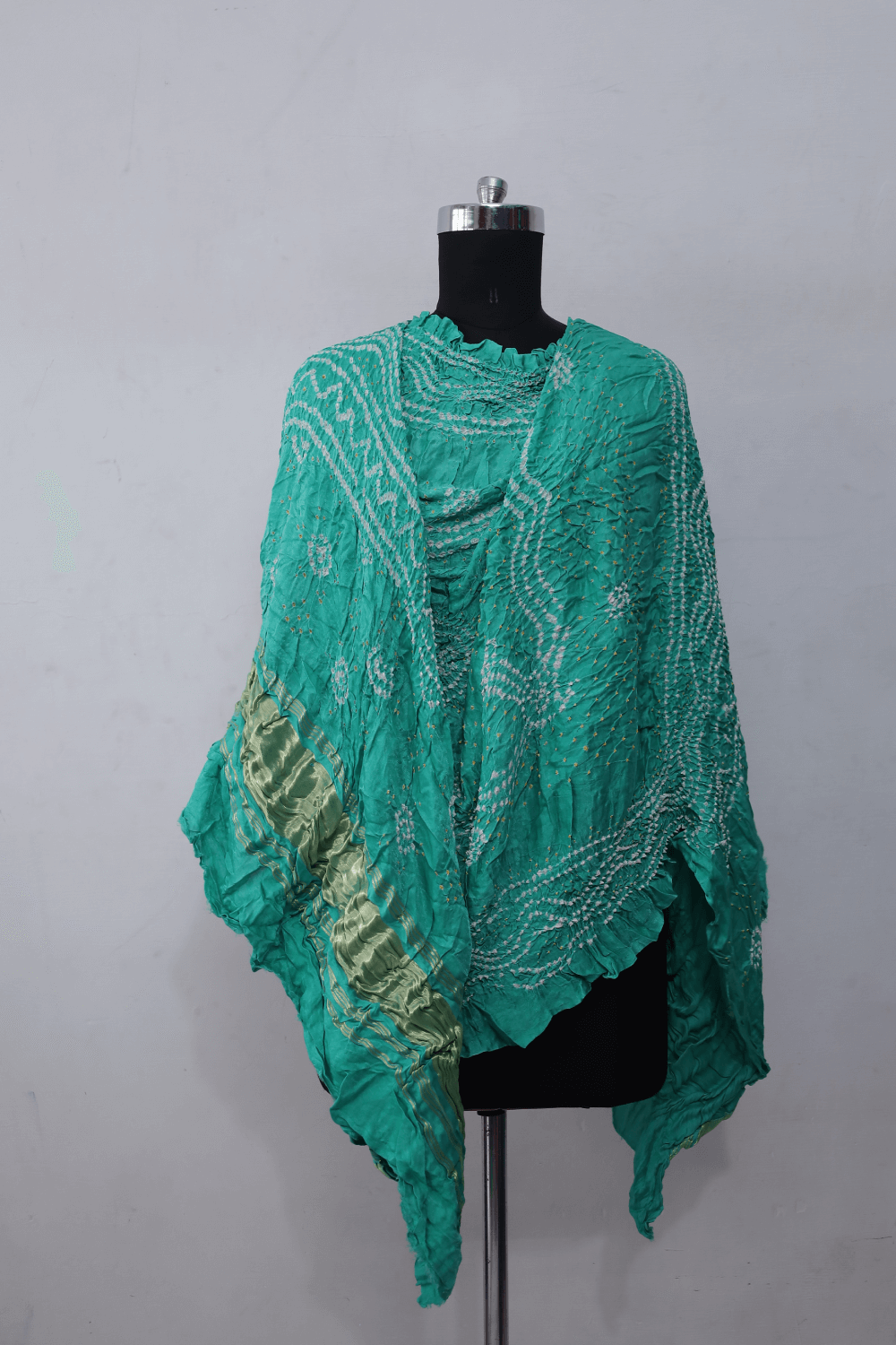 Aqua mint Bandhani Gajji silk dupatta featuring traditional tie-dye craftsmanship and elegant drape