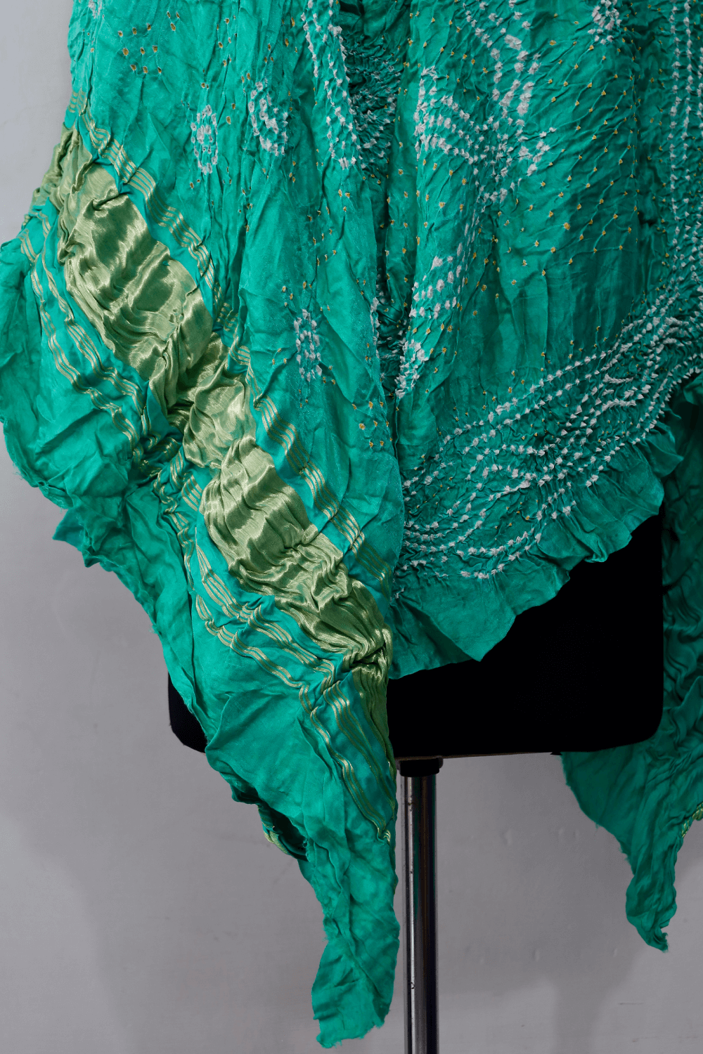 Traditional aqua mint Bandhani Gajji silk dupatta with intricate artisanal patterns