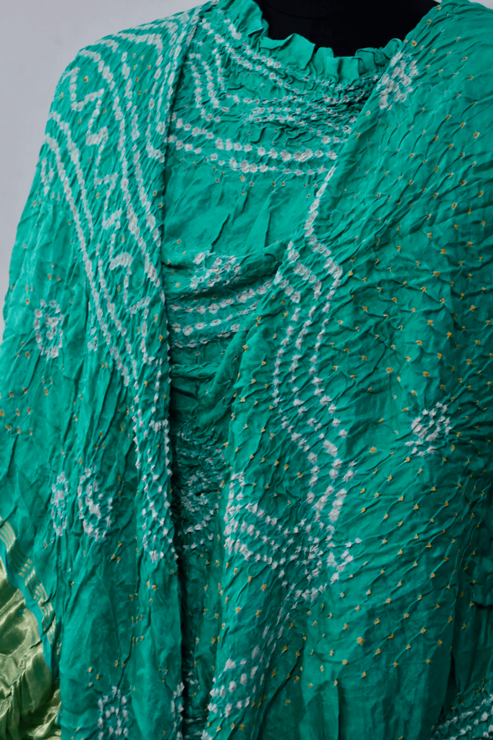 Handcrafted aqua mint Bandhani dupatta made from premium Gajji silk fabric