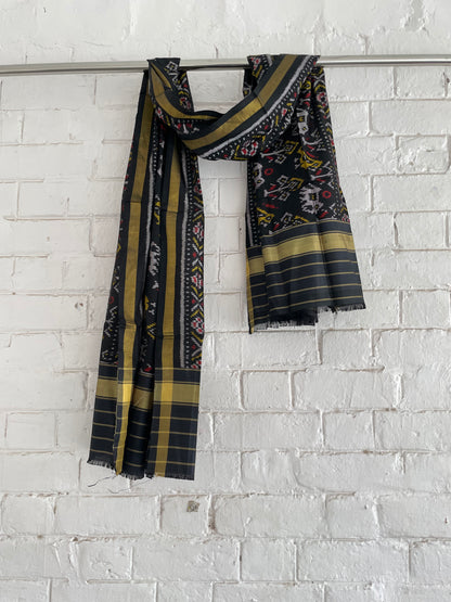 Black Patola Single Ikkat dupatta featuring intricate woven motifs and traditional artisan craftsmanship