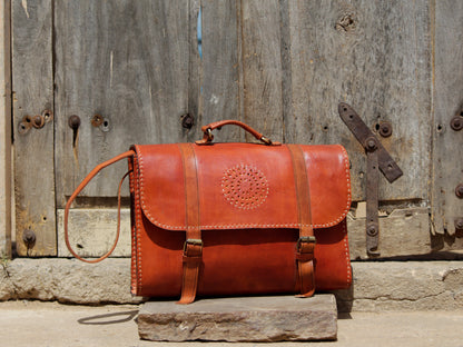 Professional brown leather office bag designed for carrying documents and work essentials