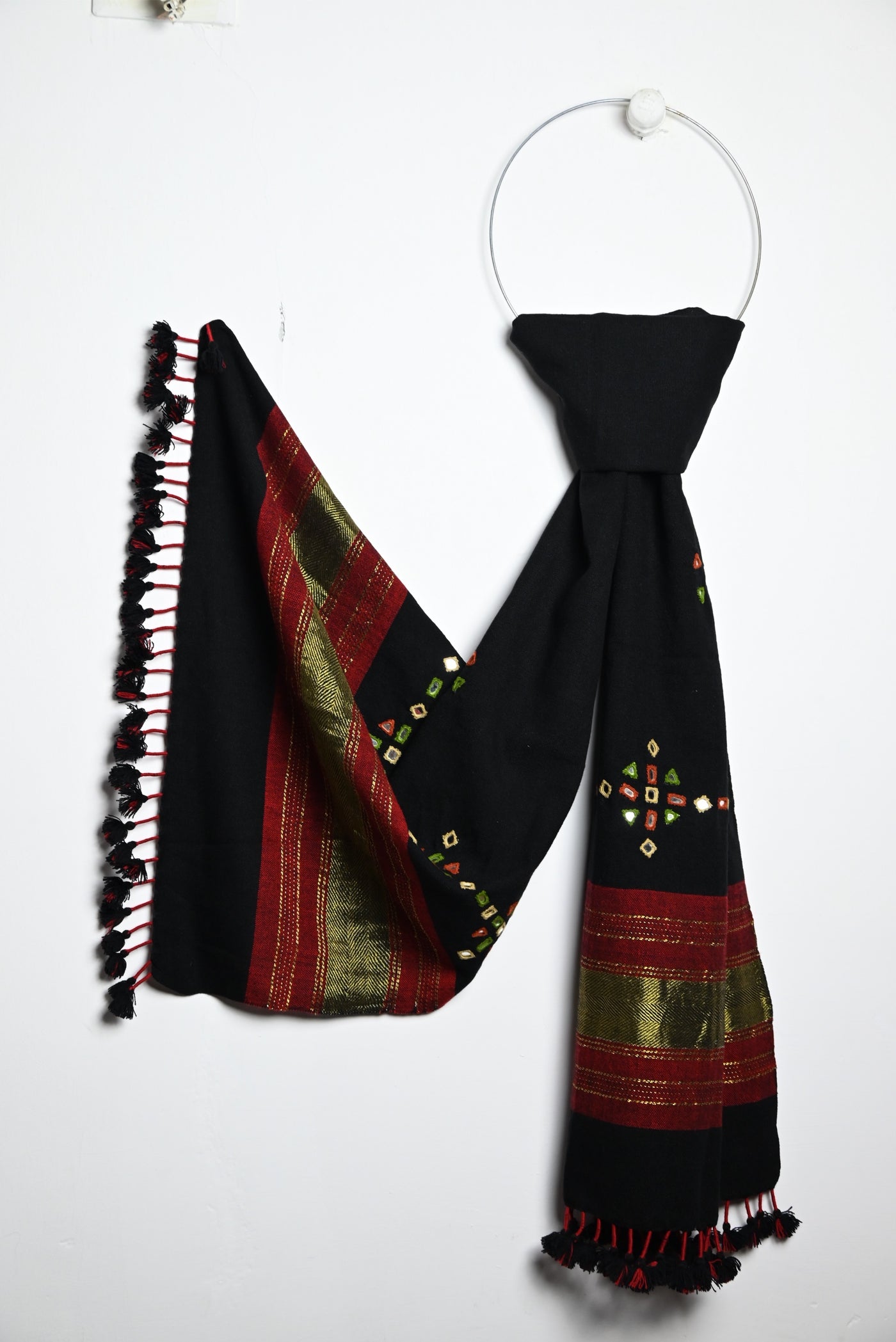 Elegant classic black wool stole handcrafted by skilled artisans using traditional weaving techniques