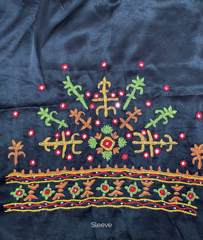 Traditional deep navy blouse piece featuring authentic Pakko embroidery craftsmanship