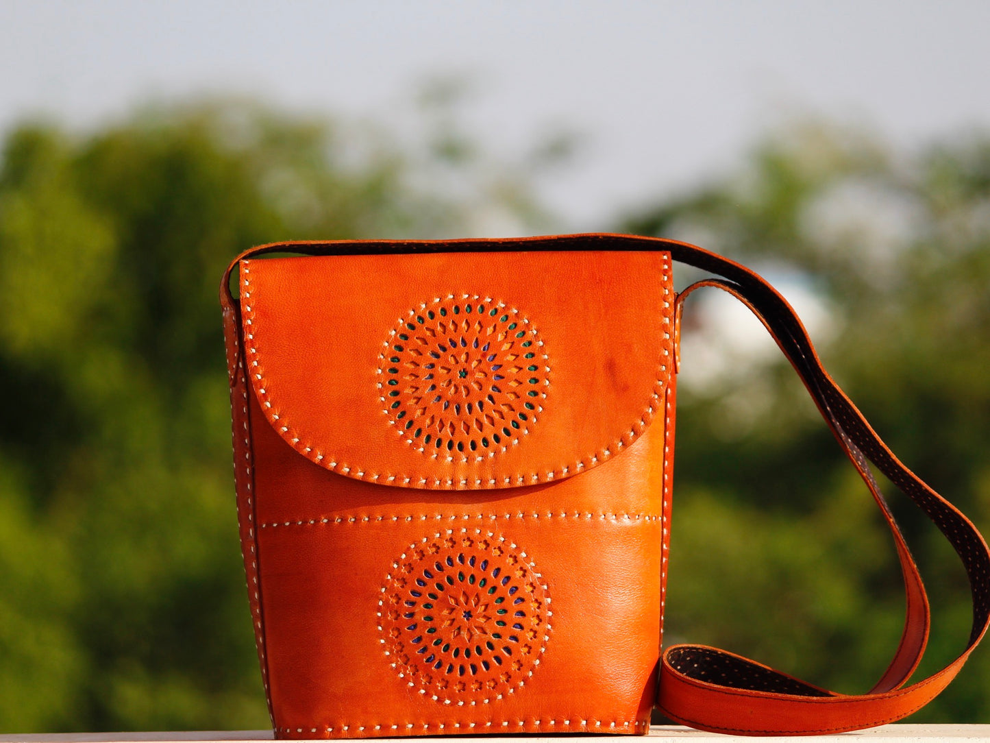 Handstitched leather bag crafted from premium leather with fine handmade detailing