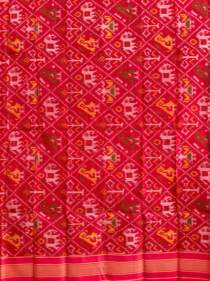 Red Patola Single Ikkat dupatta featuring intricate woven motifs and traditional artisan craftsmanship