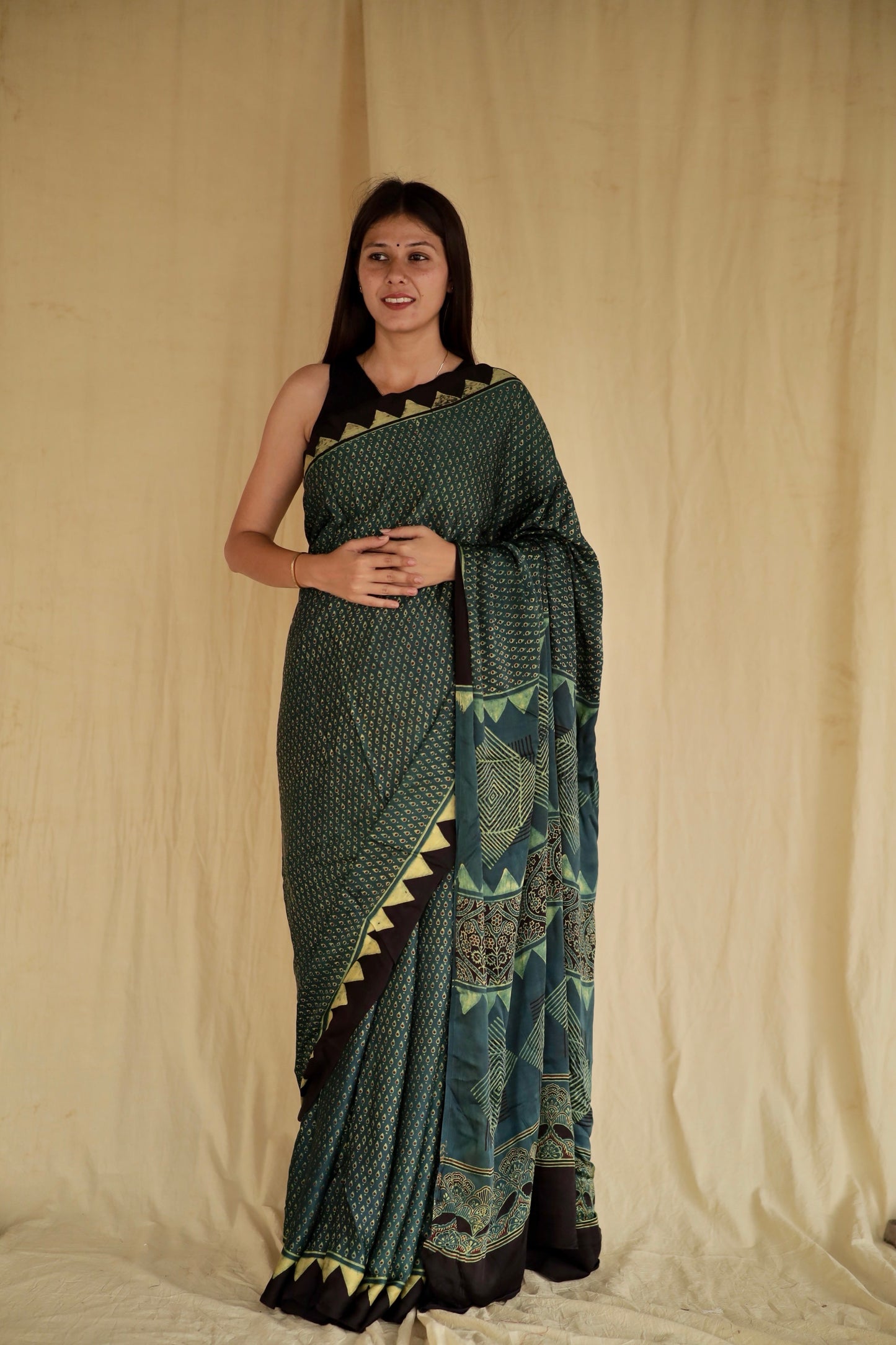 Ajrakh Modal Silk Saree