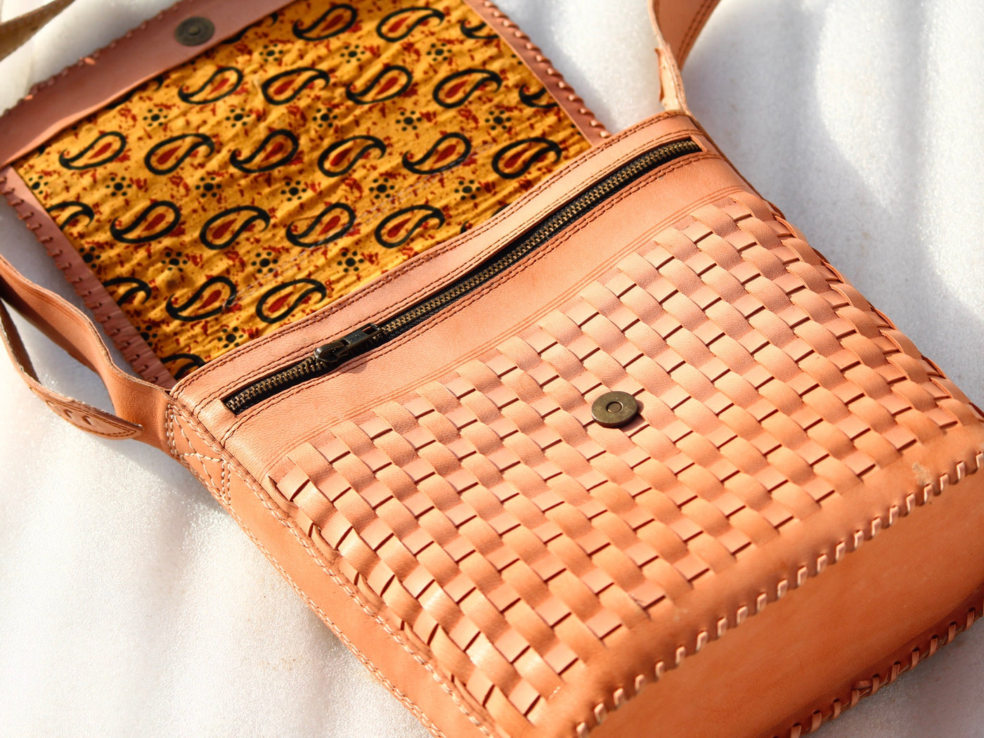 Premium leather bag with carefully handstitched accents and elegant finish