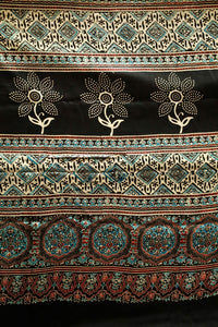 Black Sunflower Ajrakh Modal Silk Saree