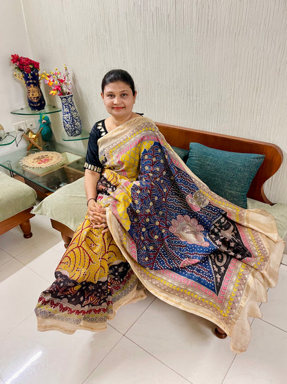 Bloom handpainted Mata Ni Pachedi saree featuring traditional sacred motifs and intricate artisan detailing