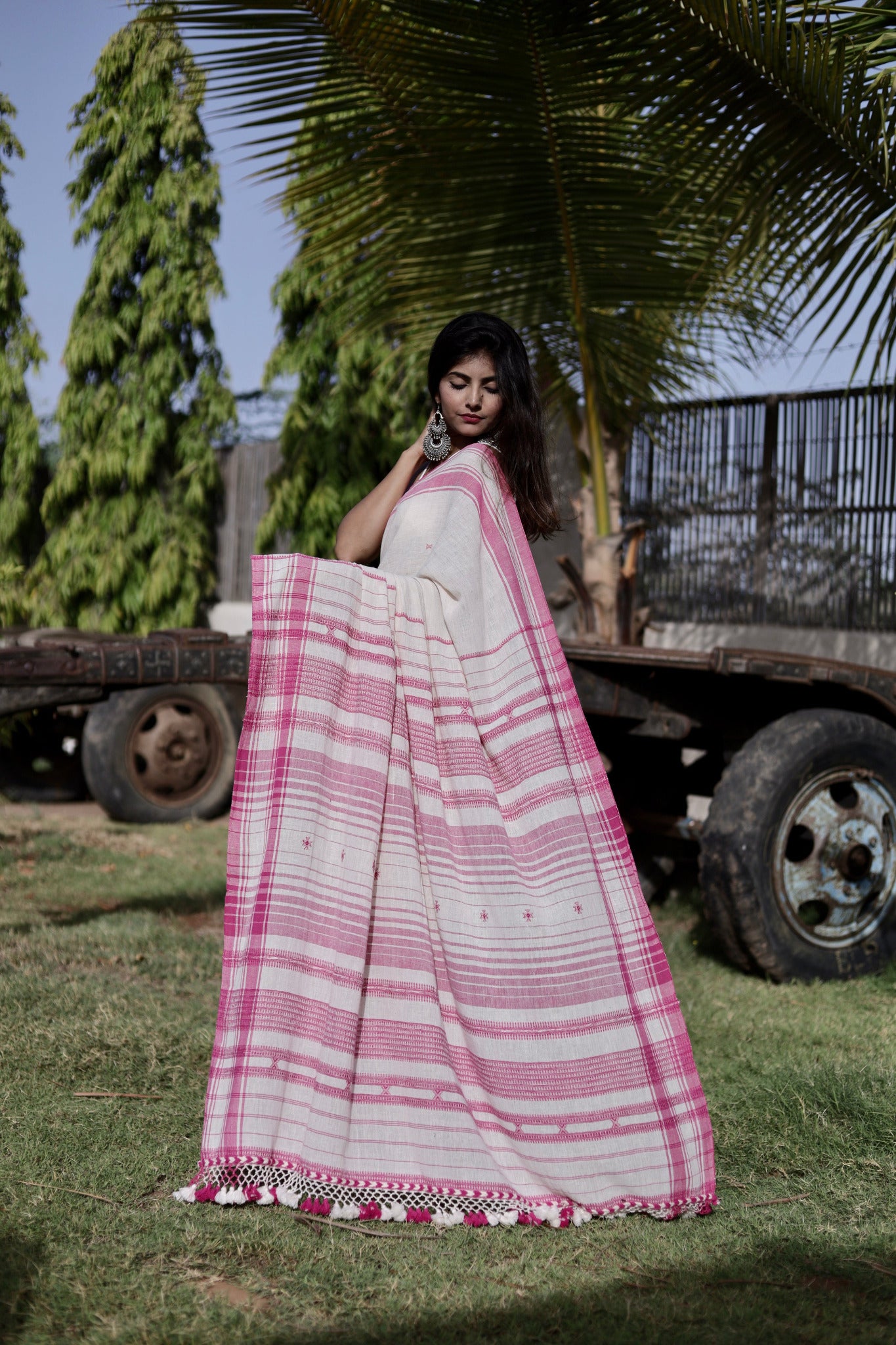 Handcrafted blossom Kala Cotton saree adorned with authentic Bhujodi weaving and heritage-inspired motifs