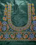 Bottle Green Ahir Embroidery Blouse Piece