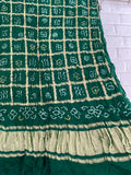 Bottle Green Bandhani Gharchola Dupatta With Zari Work