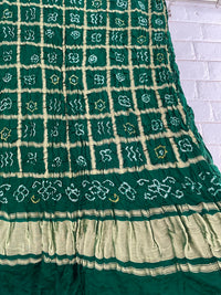 Bottle Green Bandhani Gharchola Dupatta With Zari Work